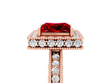 Rose gold Princess Cut Halo Diamond Engagement Ring with Milgrain Pave Band and Four-Prong Setting_5