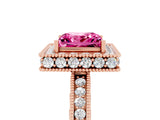 Rose gold Princess Cut Halo Diamond Engagement Ring with Milgrain Pave Band and Four-Prong Setting_5