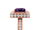 Rose gold Princess Cut Halo Diamond Engagement Ring with Milgrain Pave Band and Four-Prong Setting_5