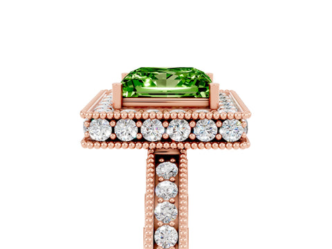 Rose gold Princess Cut Halo Diamond Engagement Ring with Milgrain Pave Band and Four-Prong Setting_5