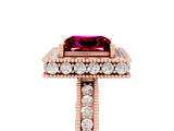 Rose gold Princess Cut Halo Diamond Engagement Ring with Milgrain Pave Band and Four-Prong Setting_5