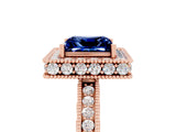 Rose gold Princess Cut Halo Diamond Engagement Ring with Milgrain Pave Band and Four-Prong Setting_5