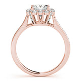 Rose gold Princess Cut Halo Diamond Engagement Ring with Pave Band and Four-Prong Setting 2