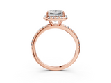 Rose gold Princess Cut Halo Diamond Engagement Ring with Pave Band and Four-Prong Setting_23