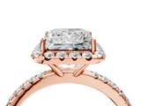Rose gold Princess Cut Halo Diamond Engagement Ring with Pave Band and Four-Prong Setting_24