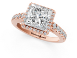 Rose gold Princess Cut Halo Diamond Engagement Ring with Pave Band and Four-Prong Setting_42