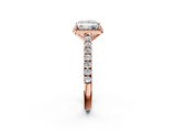 Rose gold Princess Cut Halo Diamond Engagement Ring with Pave Band and Four-Prong Setting_43