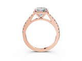 Rose gold Princess Cut Halo Diamond Engagement Ring with Pave Band and Four-Prong Setting_44