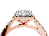 Rose gold Princess Cut Halo Diamond Engagement Ring with Pave Band and Four-Prong Setting_45