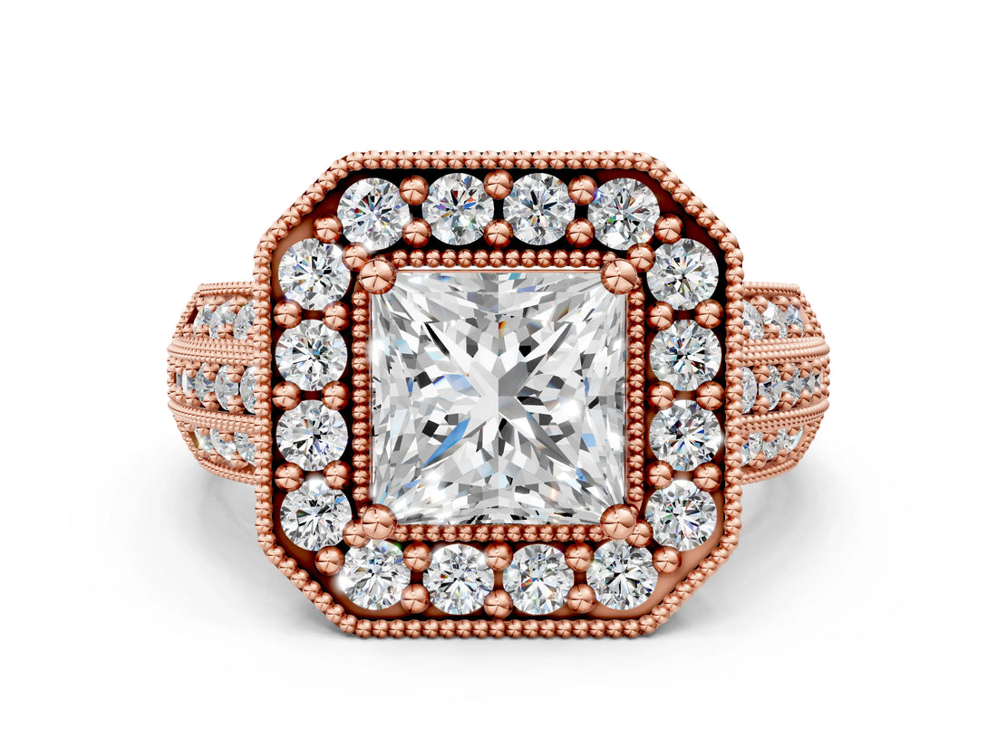 Rose gold Princess Cut Halo Diamond Engagement Ring with Pave Split Shank and Four-Prong Setting_3