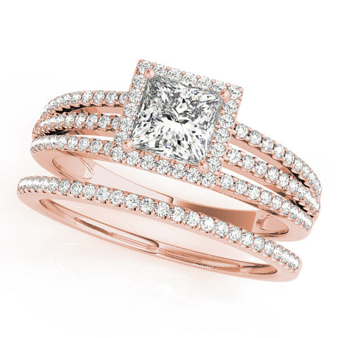 Rose gold Princess Cut Halo Diamond Engagement Ring with Split Shank and Four-Prong Setting 1
