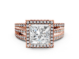 Rose gold Princess Cut Halo Diamond Engagement Ring with Split Shank and Four-Prong Setting_22