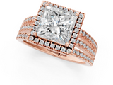 Rose gold Princess Cut Halo Diamond Engagement Ring with Split Shank and Four-Prong Setting_23