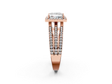 Rose gold Princess Cut Halo Diamond Engagement Ring with Split Shank and Four-Prong Setting_24