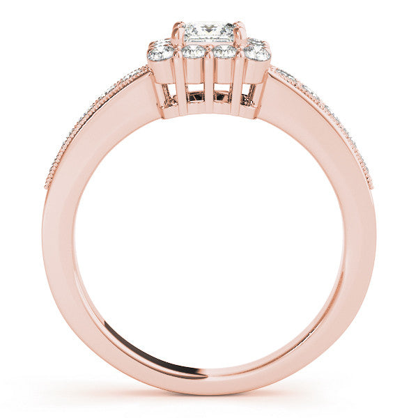 Rose gold Princess Cut Halo Diamond Pavé Engagement Ring with Milgrain Detailing 2