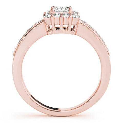Rose gold Princess Cut Halo Diamond Pavé Engagement Ring with Milgrain Detailing 2