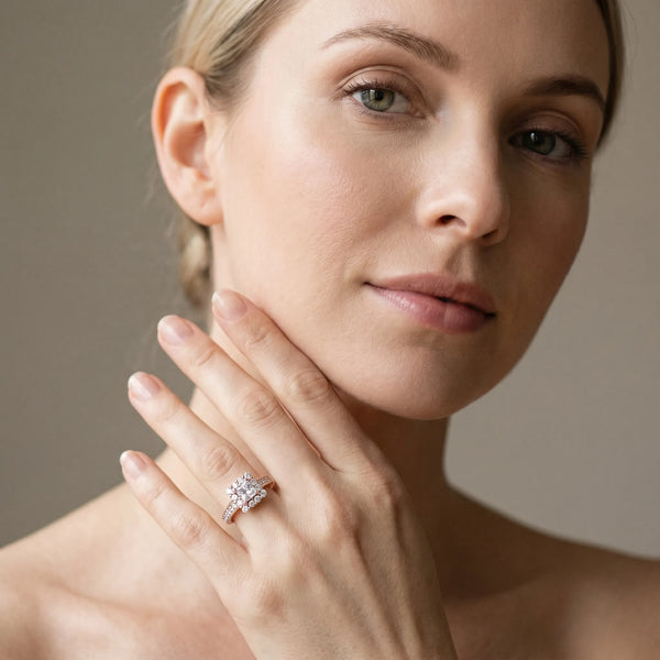 Rose gold Princess Cut Halo Diamond Pavé Engagement Ring with Milgrain Detailing