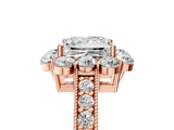 Rose gold Princess Cut Halo Diamond Pavé Engagement Ring with Milgrain Detailing_23