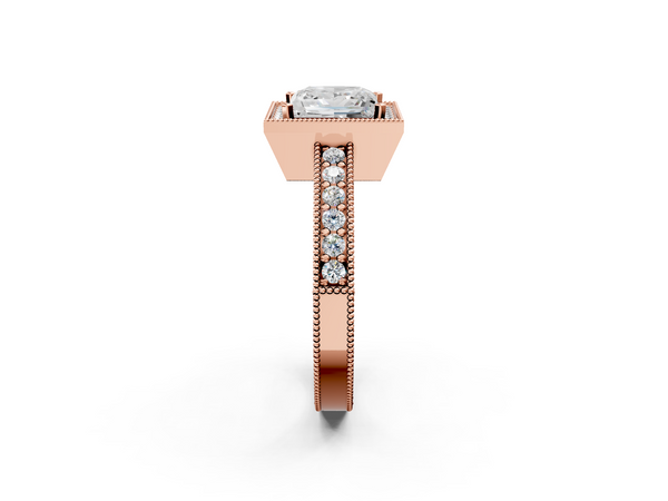 Rose gold Princess Cut Halo Diamond Pave Band Ring with Four-Prong Setting