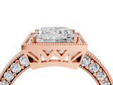 Rose gold Princess Cut Halo Diamond Pave Band Ring with Four-Prong Setting_62