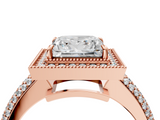 Rose gold Princess Cut Halo Diamond Pave Band with Four-Prong Setting_55