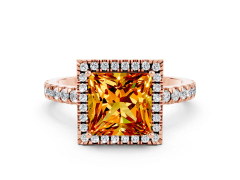 Rose gold Princess Cut Halo Diamond Pave Band with Prong Setting
