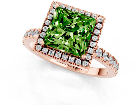 Rose gold Princess Cut Halo Diamond Pave Band with Prong Setting_1