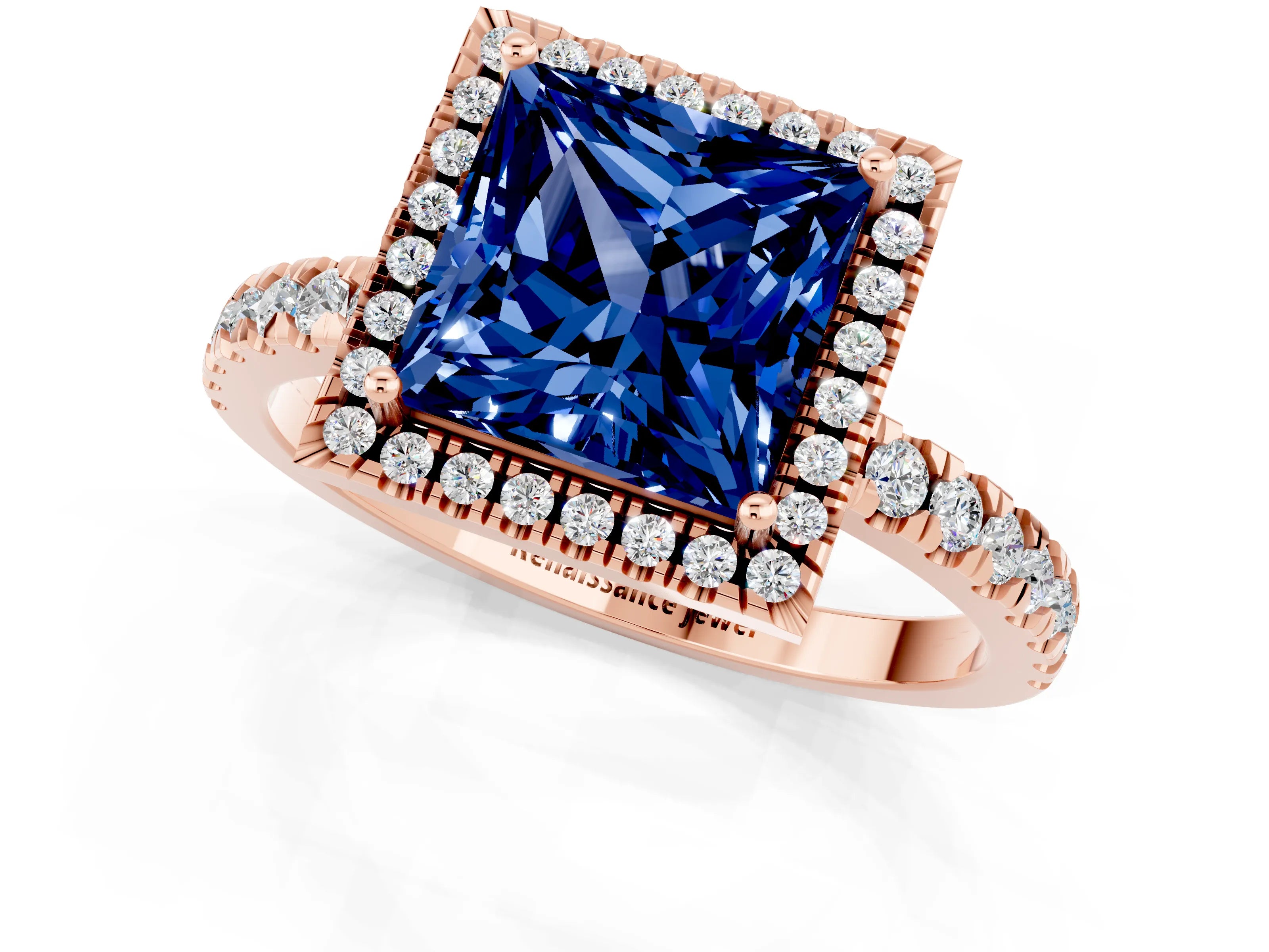 Rose gold Princess Cut Halo Diamond Pave Band with Prong Setting_1