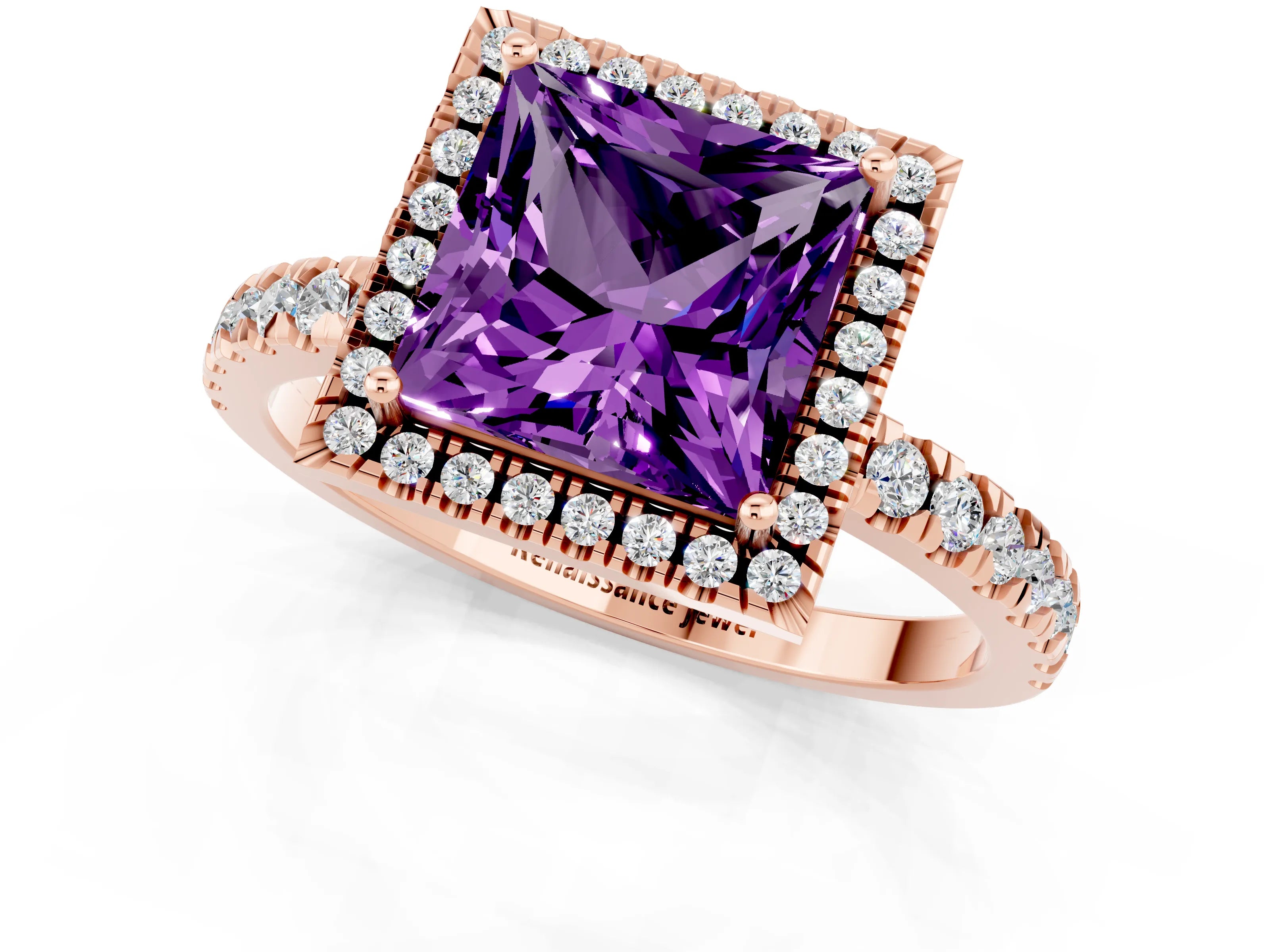 Rose gold Princess Cut Halo Diamond Pave Band with Prong Setting_1