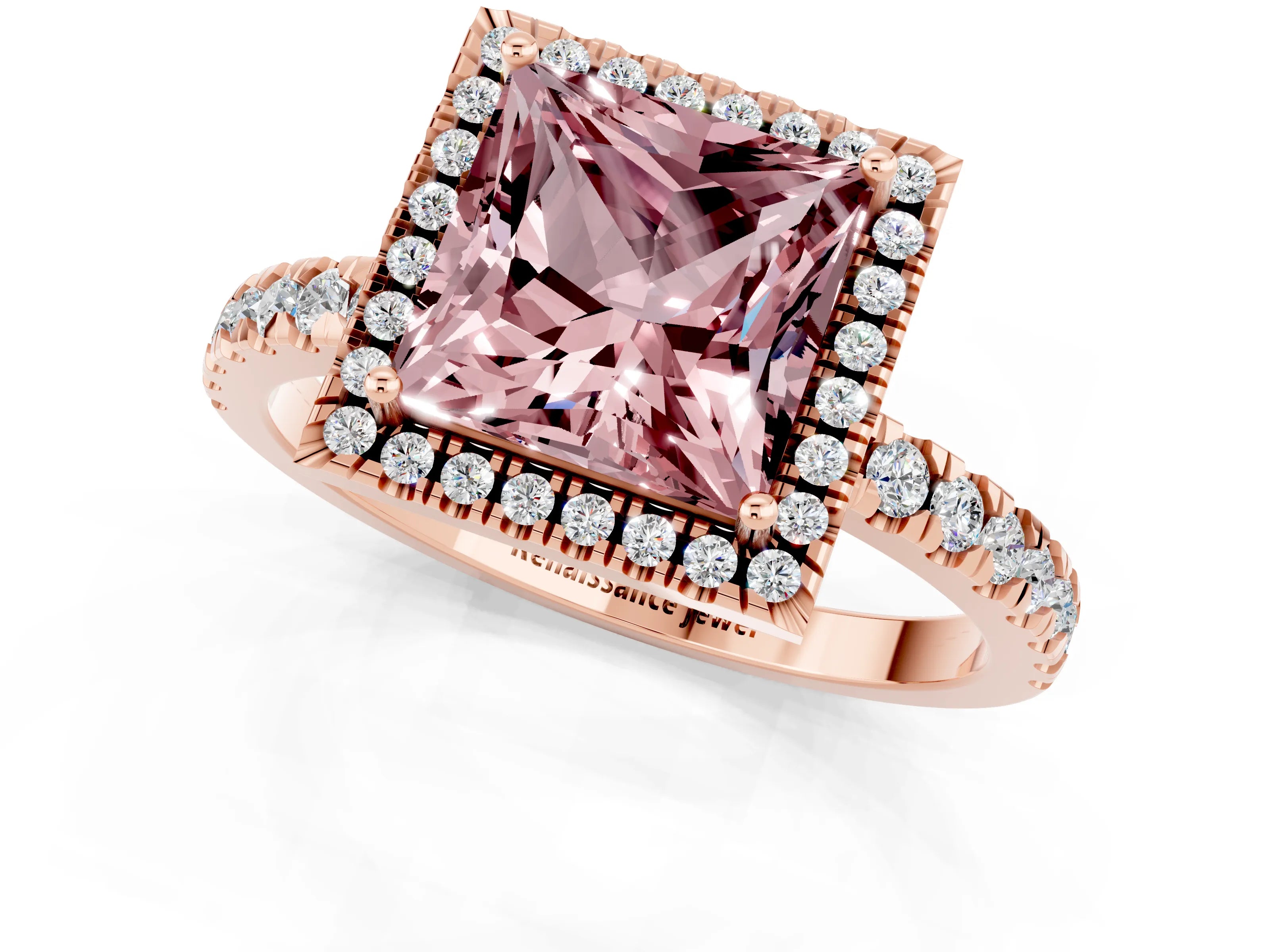 Rose gold Princess Cut Halo Diamond Pave Band with Prong Setting_1