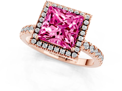 Rose gold Princess Cut Halo Diamond Pave Band with Prong Setting_1