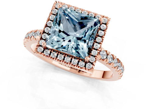 Rose gold Princess Cut Halo Diamond Pave Band with Prong Setting_1
