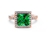 Rose gold Princess Cut Halo Diamond Pave Band with Prong Setting