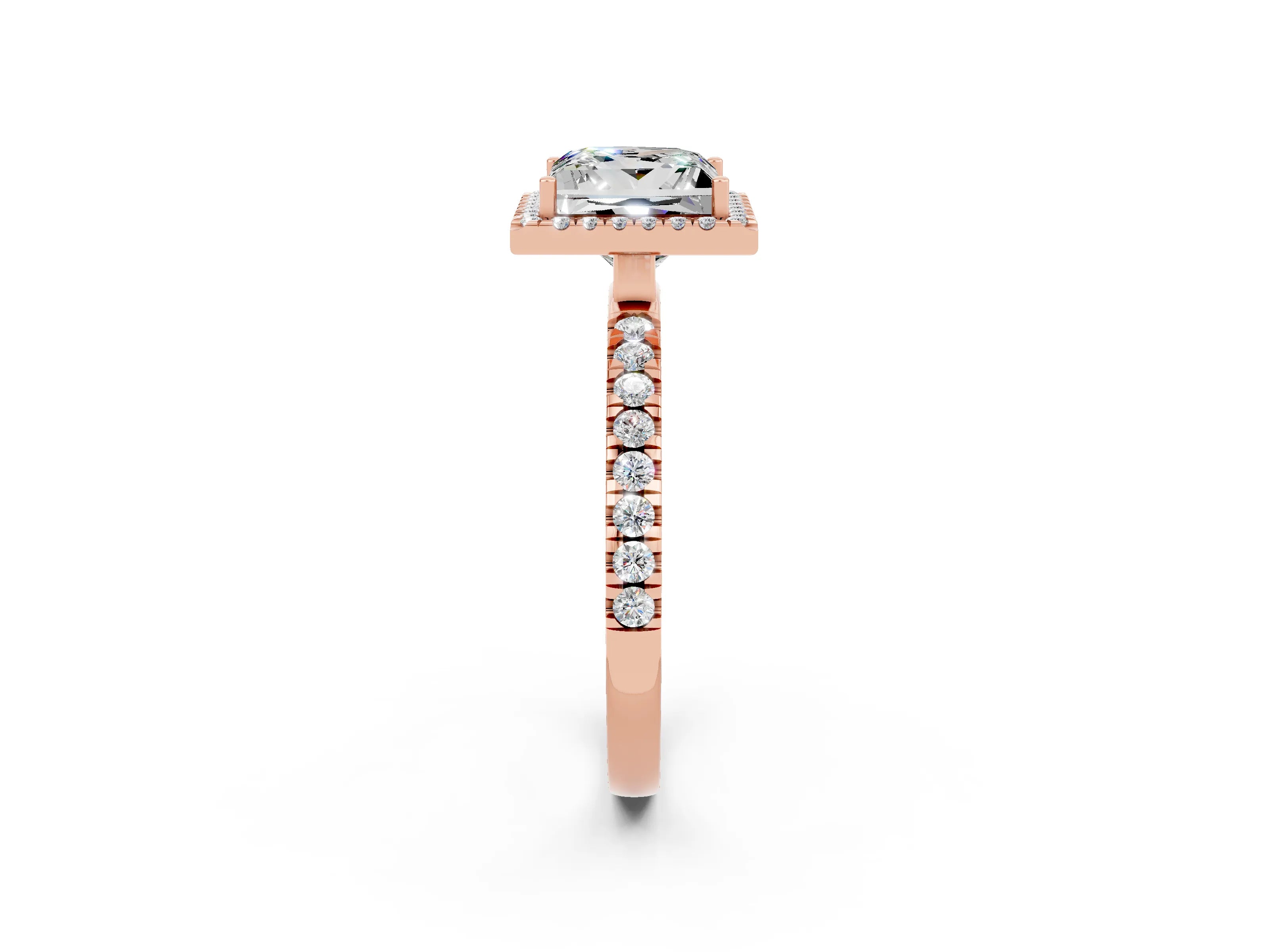 Rose gold Princess Cut Halo Diamond Pave Band with Prong Setting_2