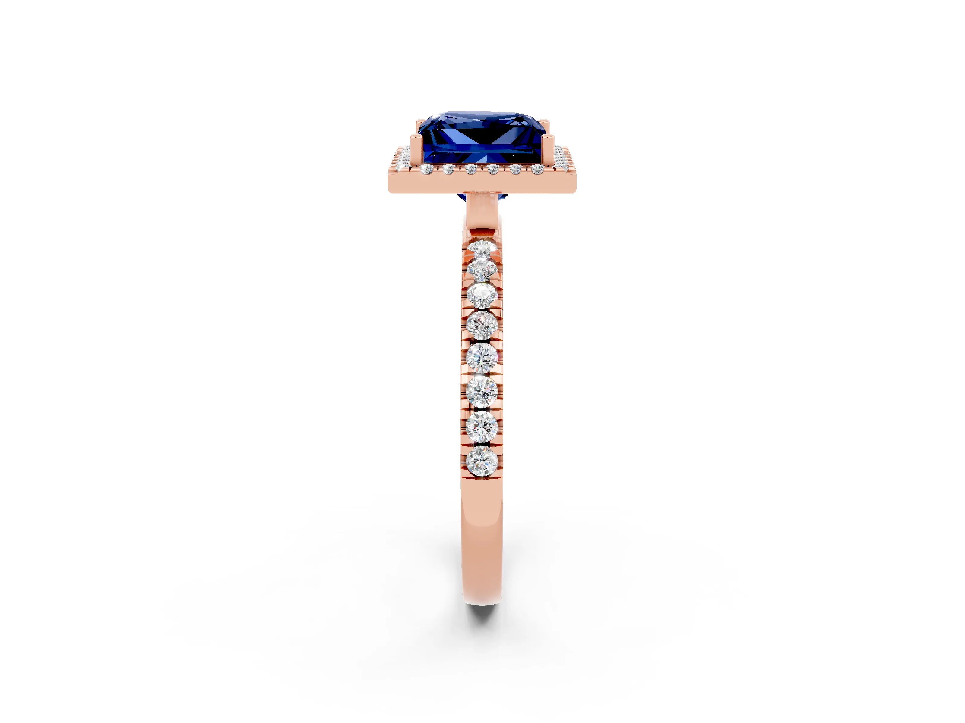 Rose gold Princess Cut Halo Diamond Pave Band with Prong Setting_2