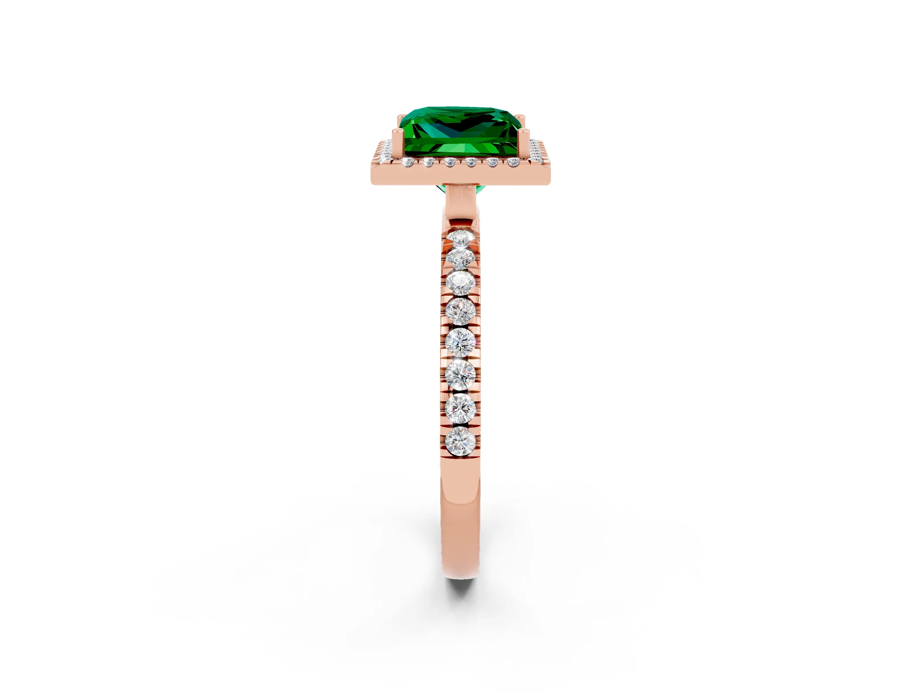 Rose gold Princess Cut Halo Diamond Pave Band with Prong Setting_2