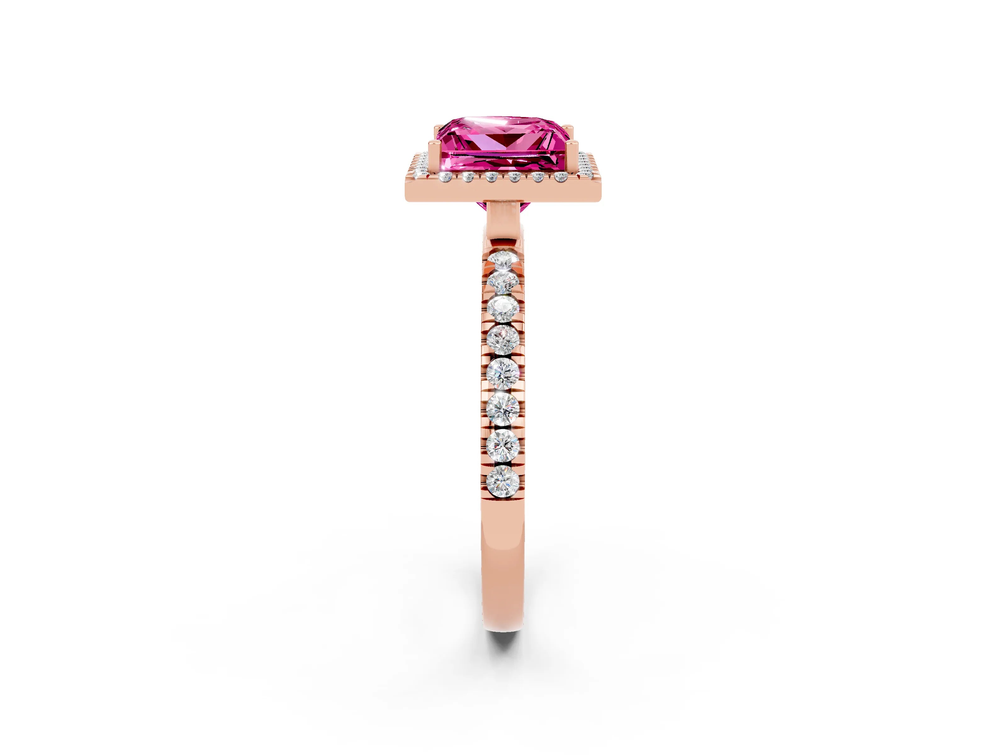 Rose gold Princess Cut Halo Diamond Pave Band with Prong Setting_2