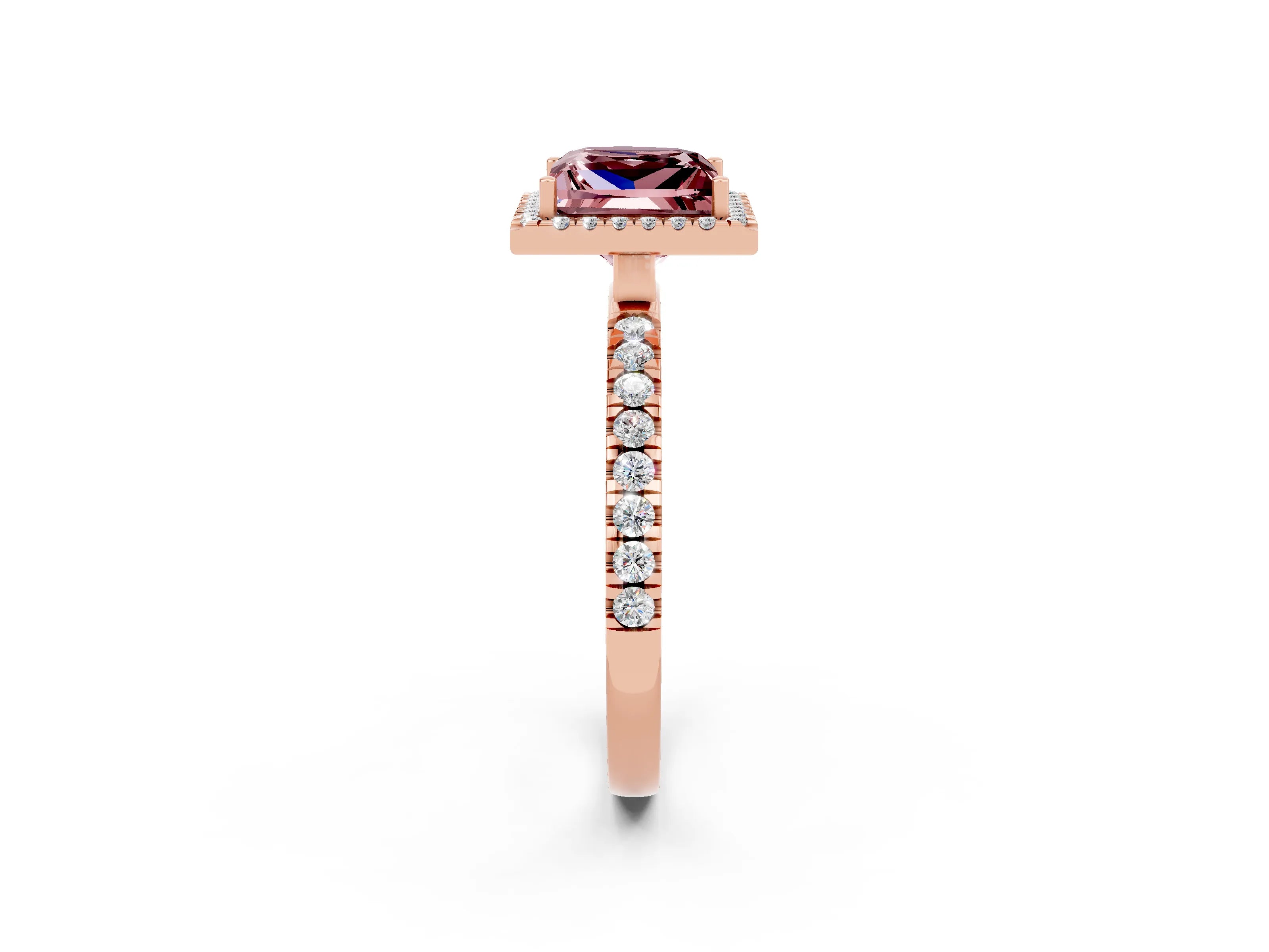 Rose gold Princess Cut Halo Diamond Pave Band with Prong Setting_2