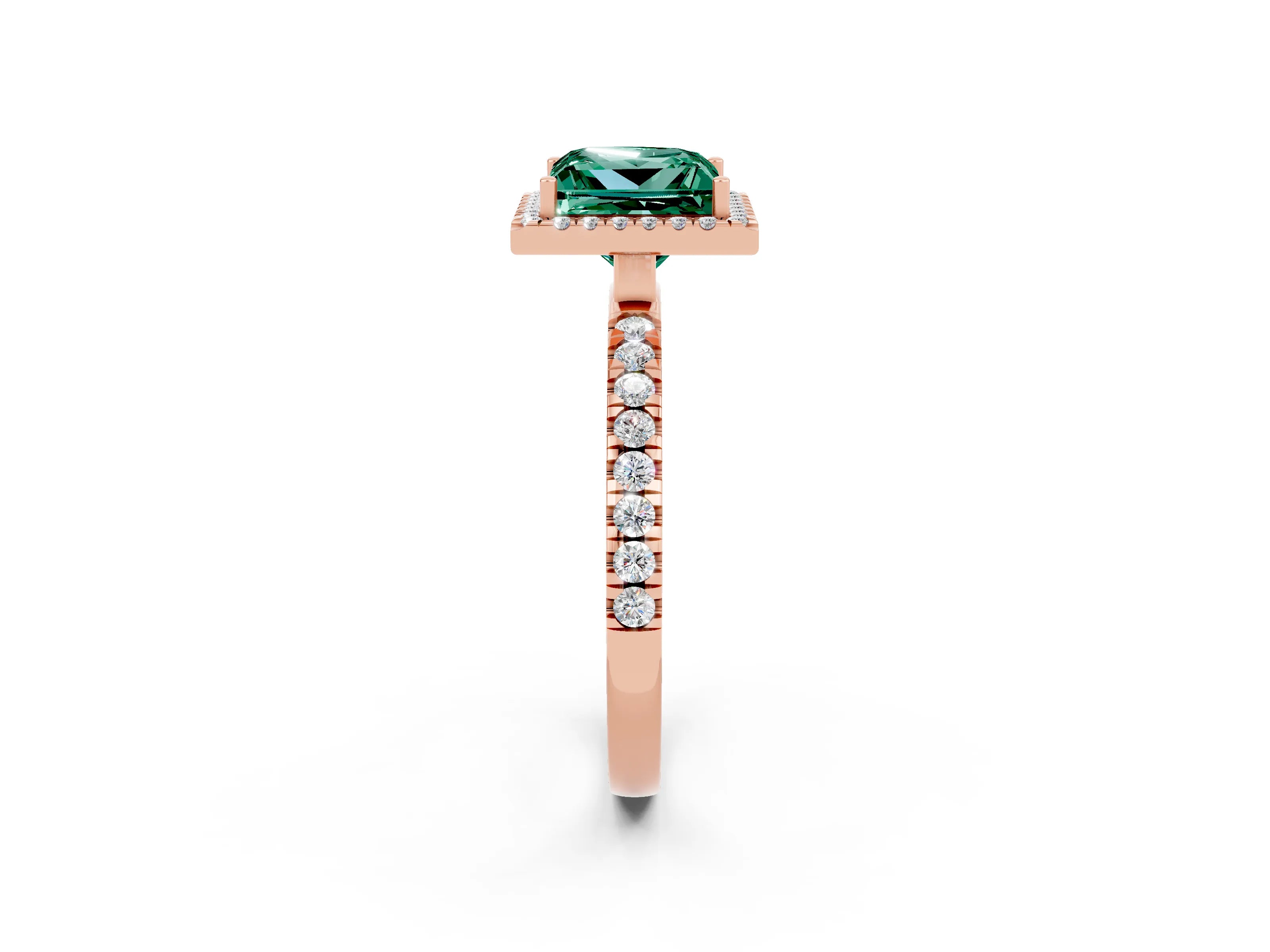 Rose gold Princess Cut Halo Diamond Pave Band with Prong Setting_2