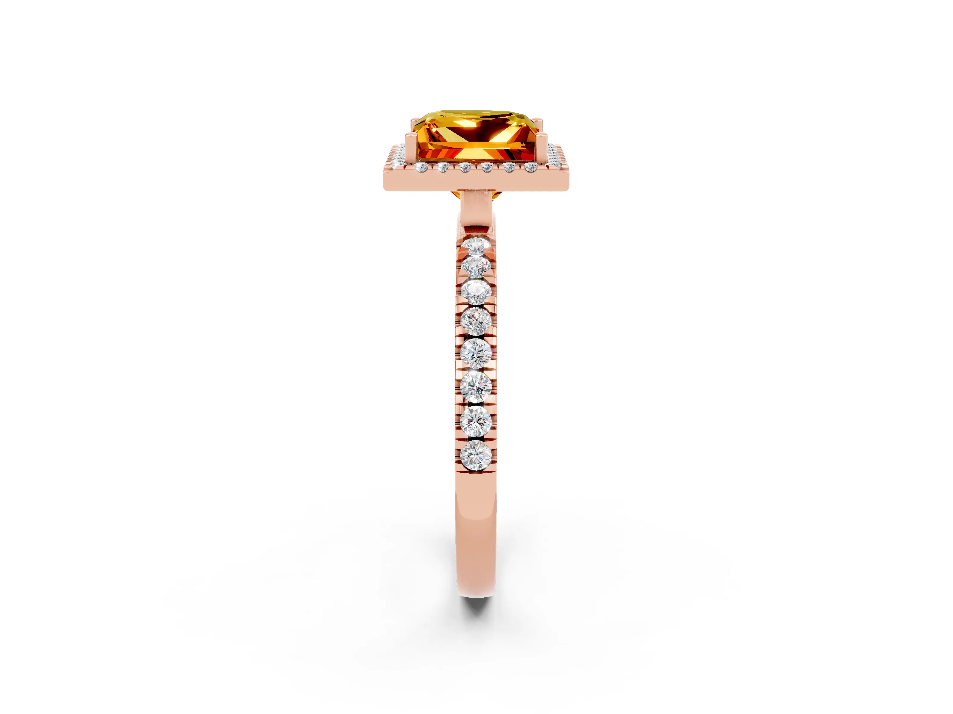 Rose gold Princess Cut Halo Diamond Pave Band with Prong Setting_2