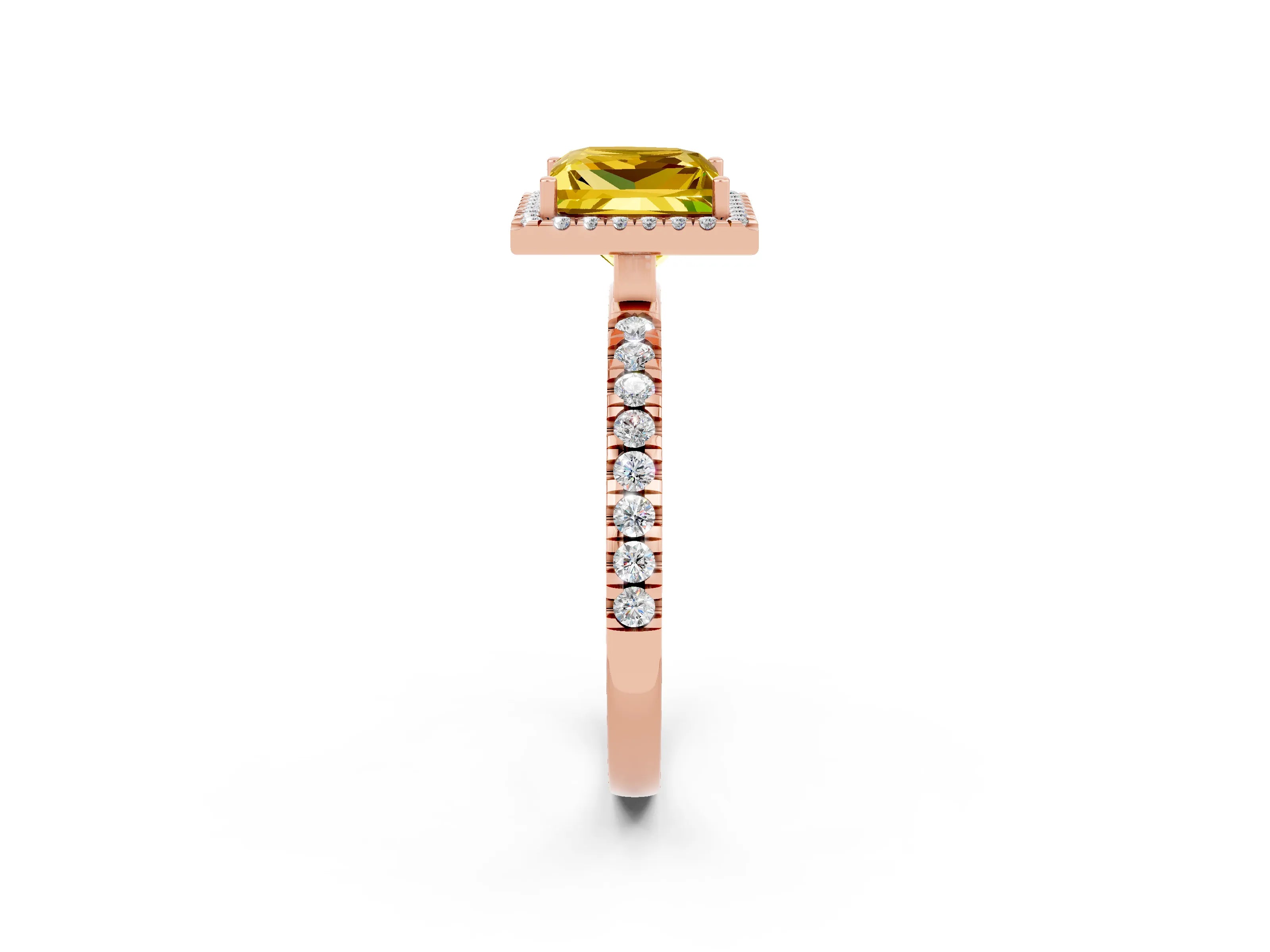 Rose gold Princess Cut Halo Diamond Pave Band with Prong Setting_2