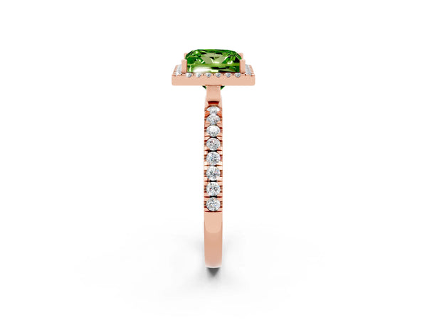Rose gold Princess Cut Halo Diamond Pave Band with Prong Setting