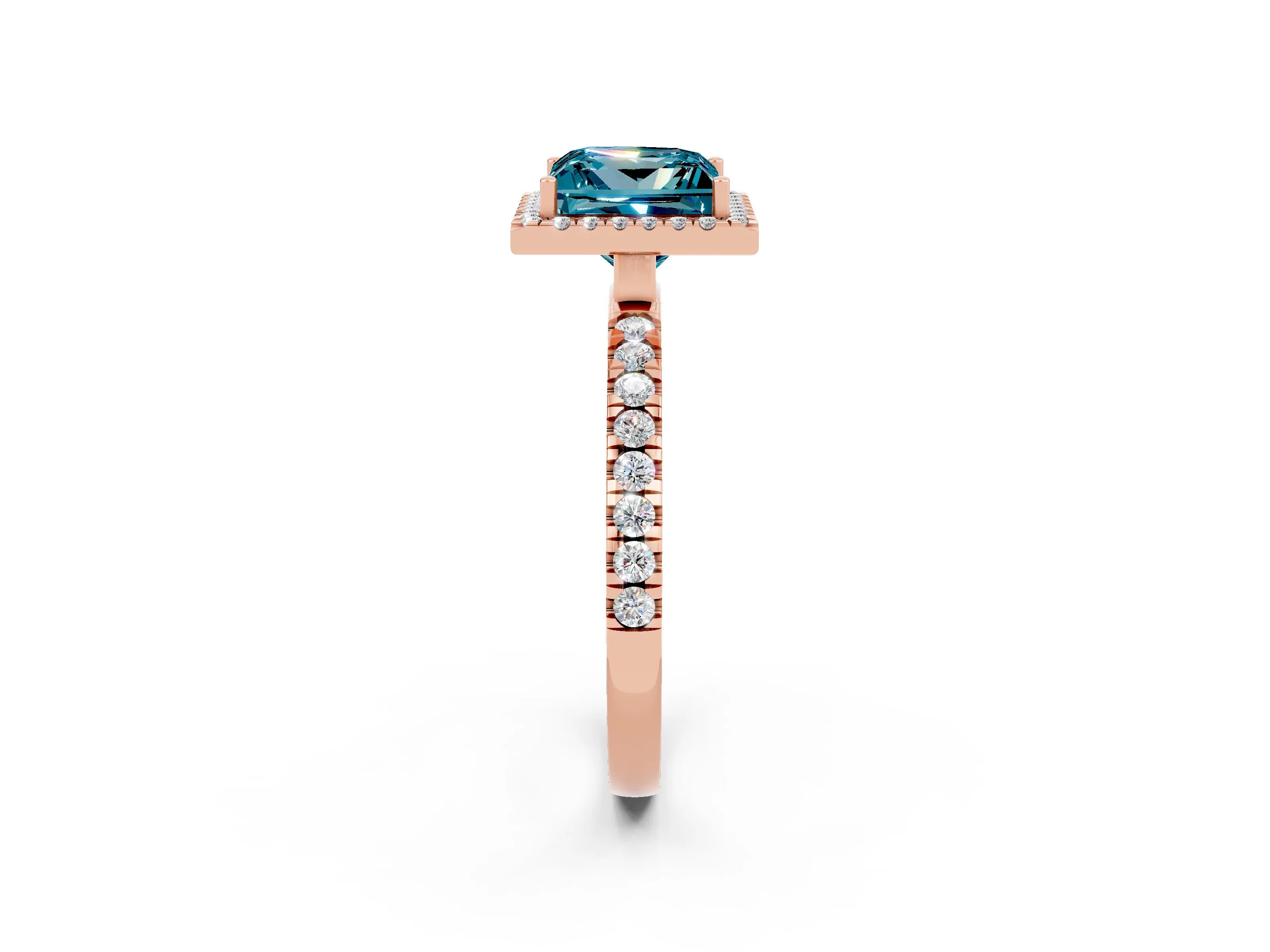 Rose gold Princess Cut Halo Diamond Pave Band with Prong Setting_2