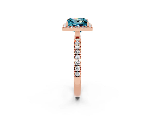 Rose gold Princess Cut Halo Diamond Pave Band with Prong Setting