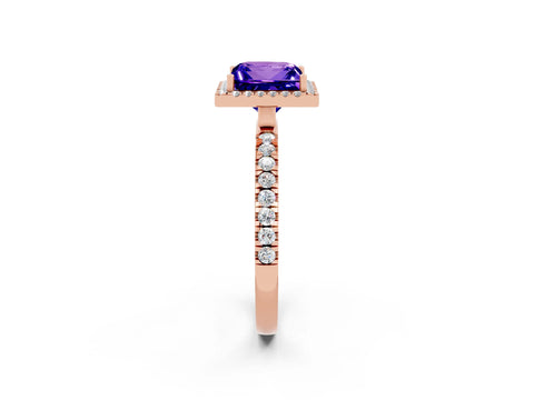 Rose gold Princess Cut Halo Diamond Pave Band with Prong Setting_2