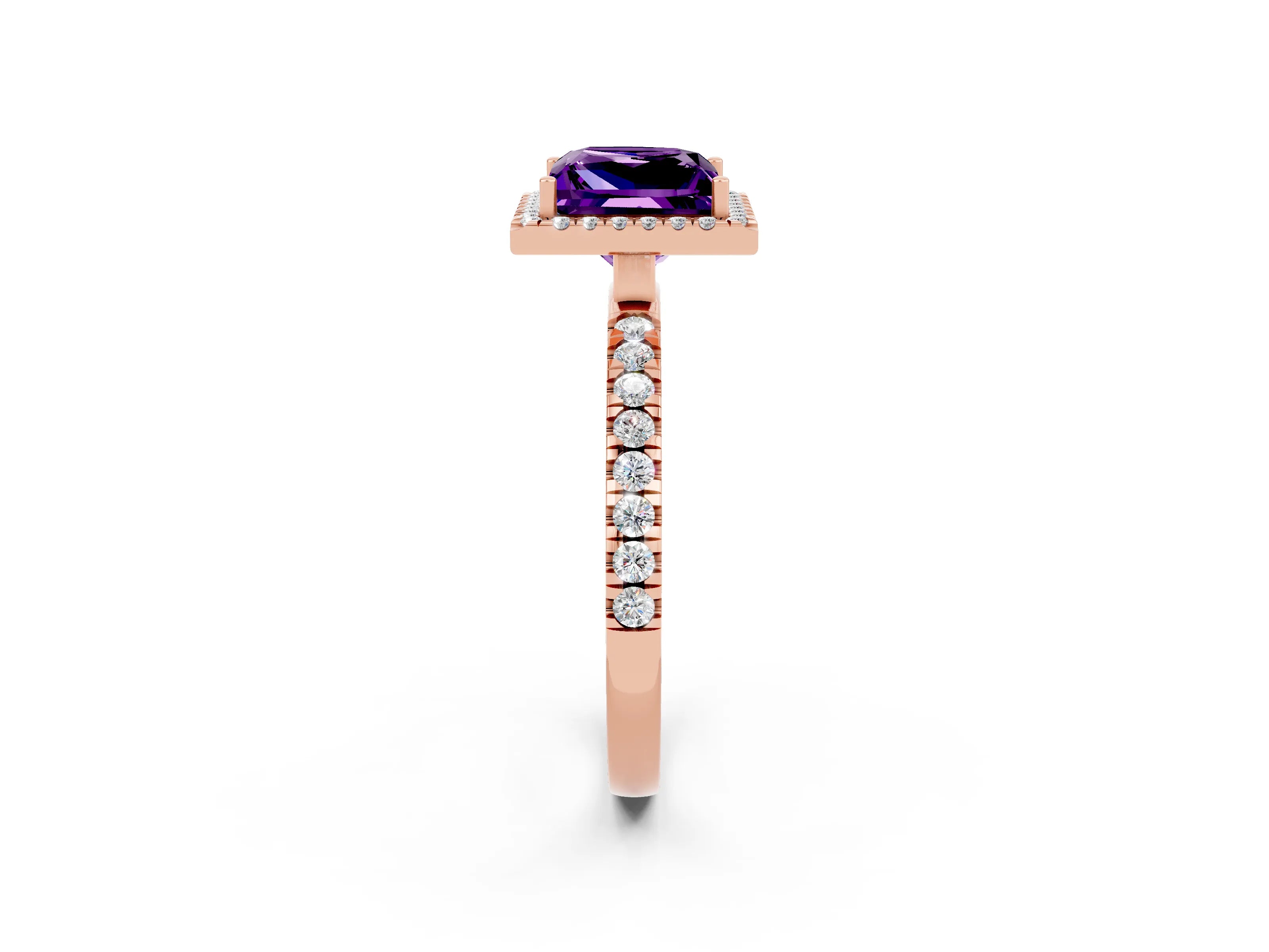 Rose gold Princess Cut Halo Diamond Pave Band with Prong Setting_2