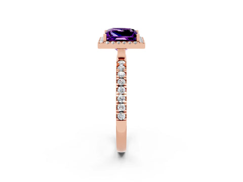 Rose gold Princess Cut Halo Diamond Pave Band with Prong Setting_2