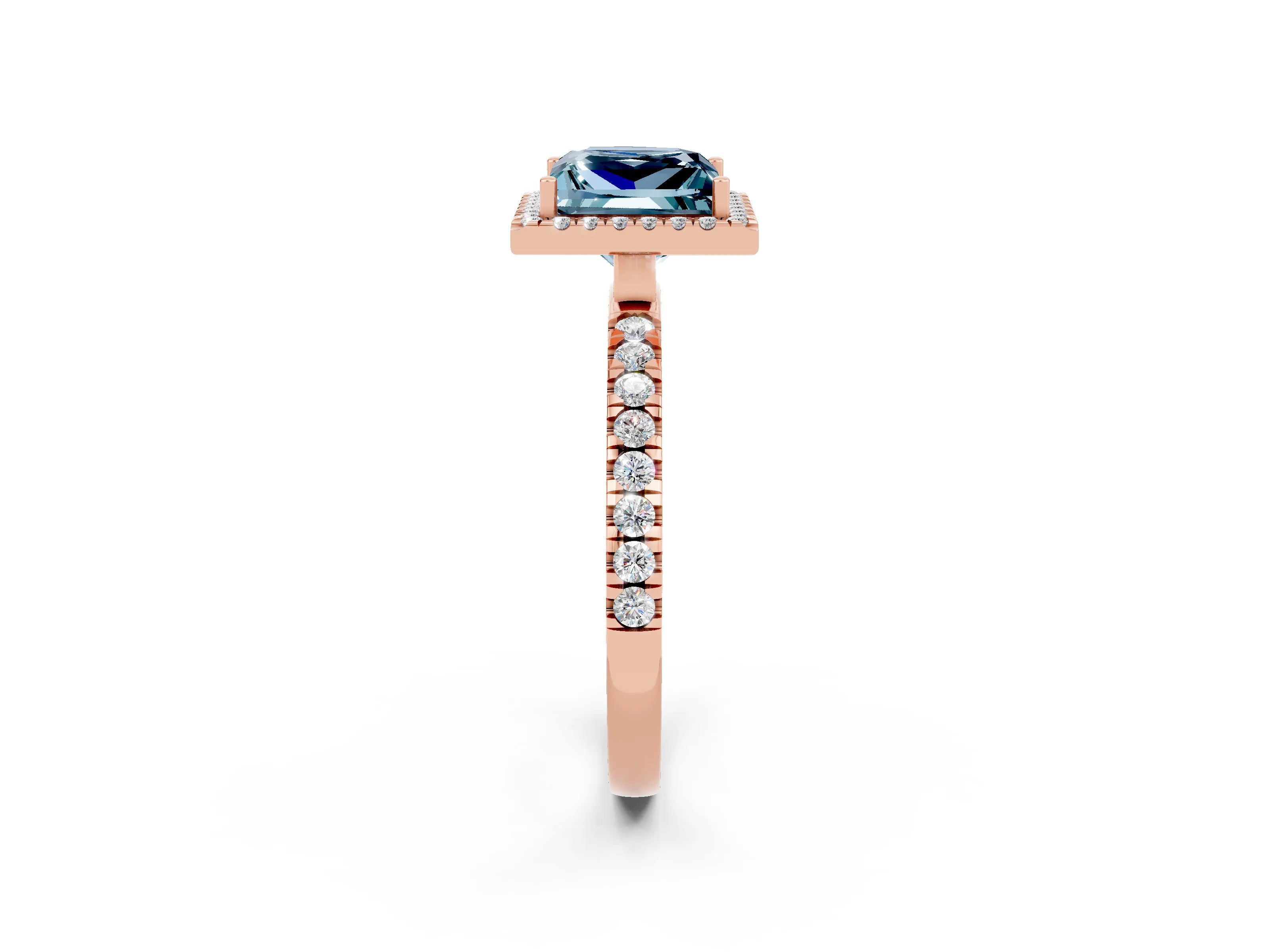 Rose gold Princess Cut Halo Diamond Pave Band with Prong Setting_2