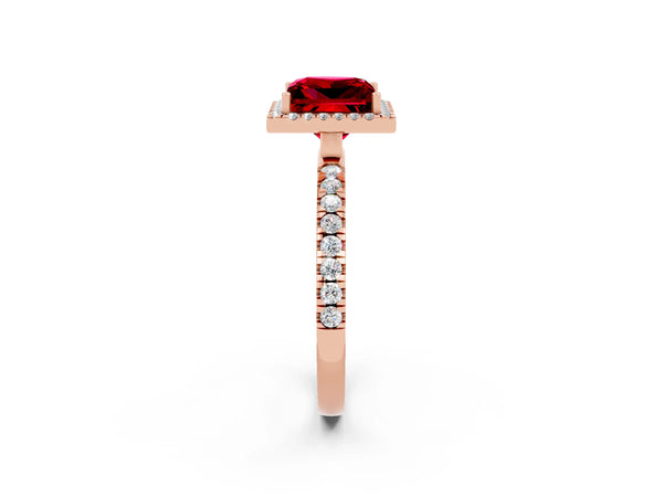 Rose gold Princess Cut Halo Diamond Pave Band with Prong Setting