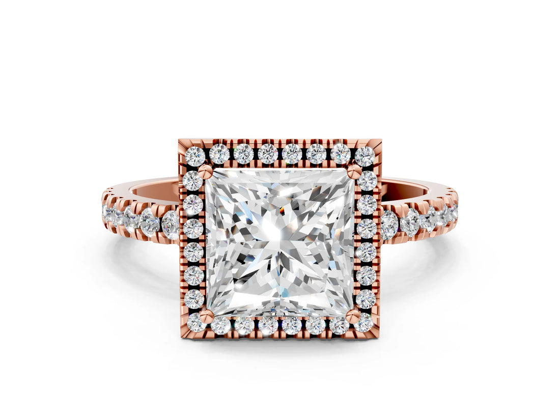 Rose gold Princess Cut Halo Diamond Pave Band with Prong Setting_3